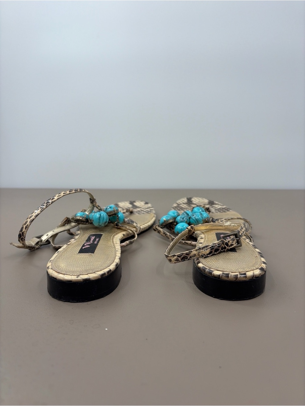 Nina Women's Delphi Sandal T-Strap Sandal with Turquoise Bead Accents Size 8 - Picture 8 of 12